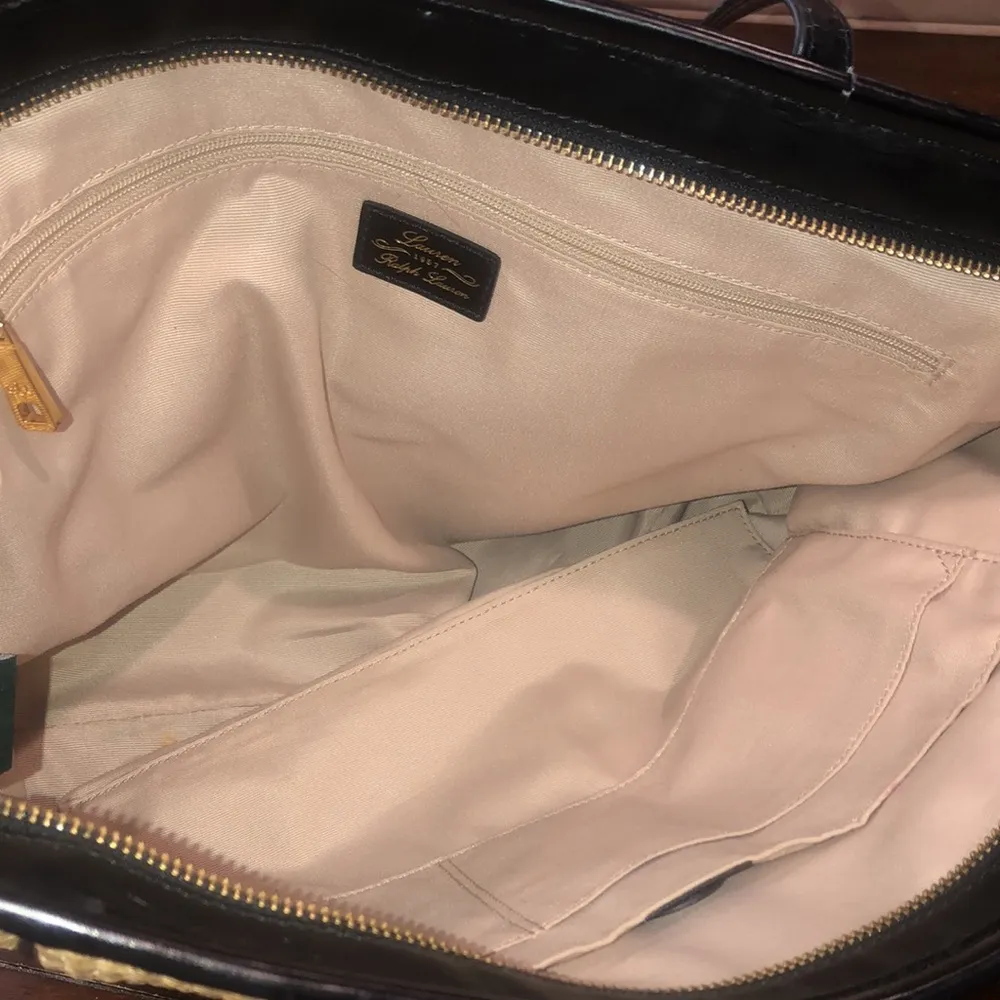 RALPH LAUREN Top Zipper Closure Black Handle Wicker Shoulder Bag with Storage - Image 11