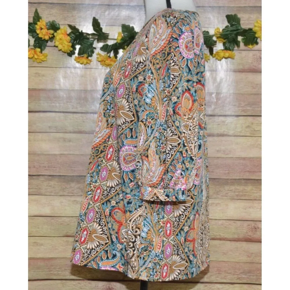 Emery Rose Ladies Paisley Pattern Blouse Top Size XL Balloon Half Sleeves Casual Tan - Image 5