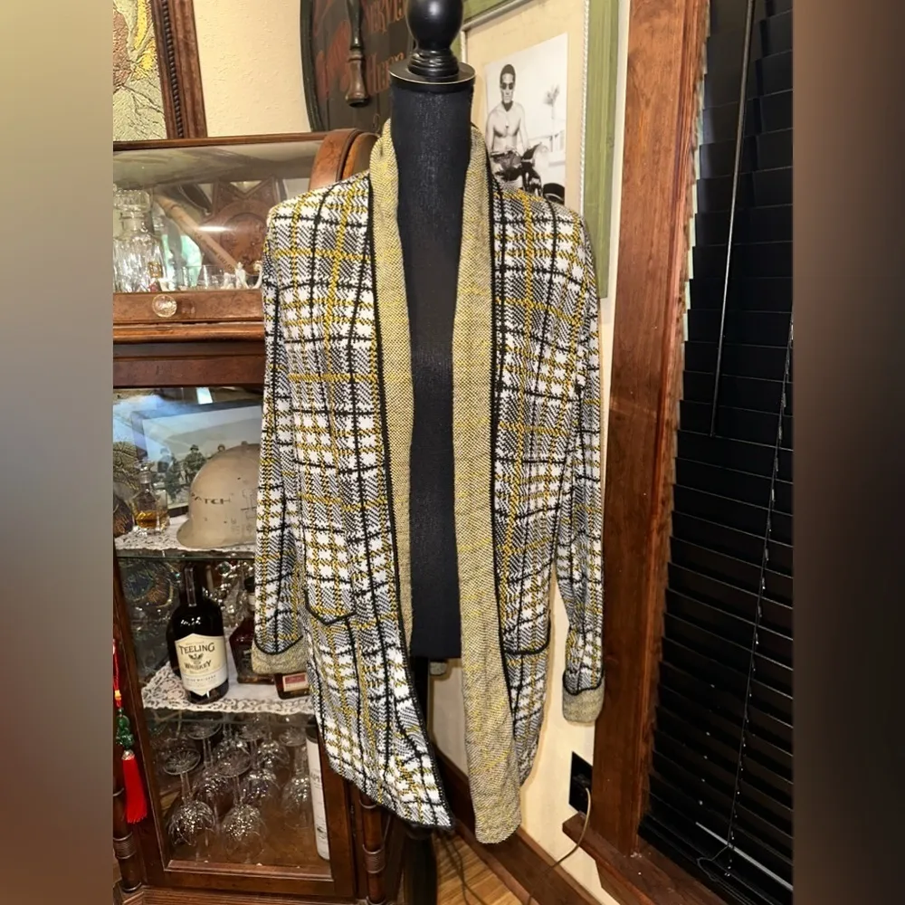 Ruby Rd Yellow Plaid Open Cardigan With Pockets Size S Gold - Image 2