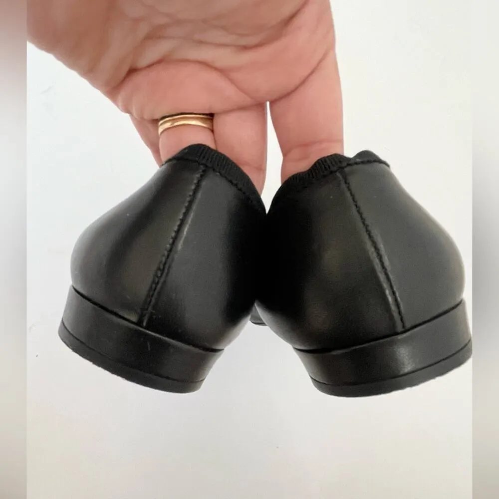 Prada Black leather pointed toe Logo embellished bow tie flats 38 - Image 9