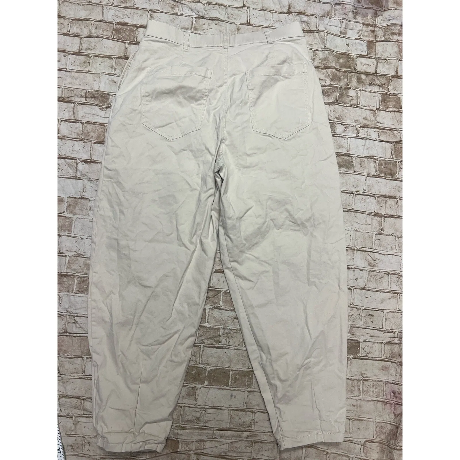 Zara Pants Women's Large Khaki Tan High Waisted Pleated Y2k Tapered - Image 2