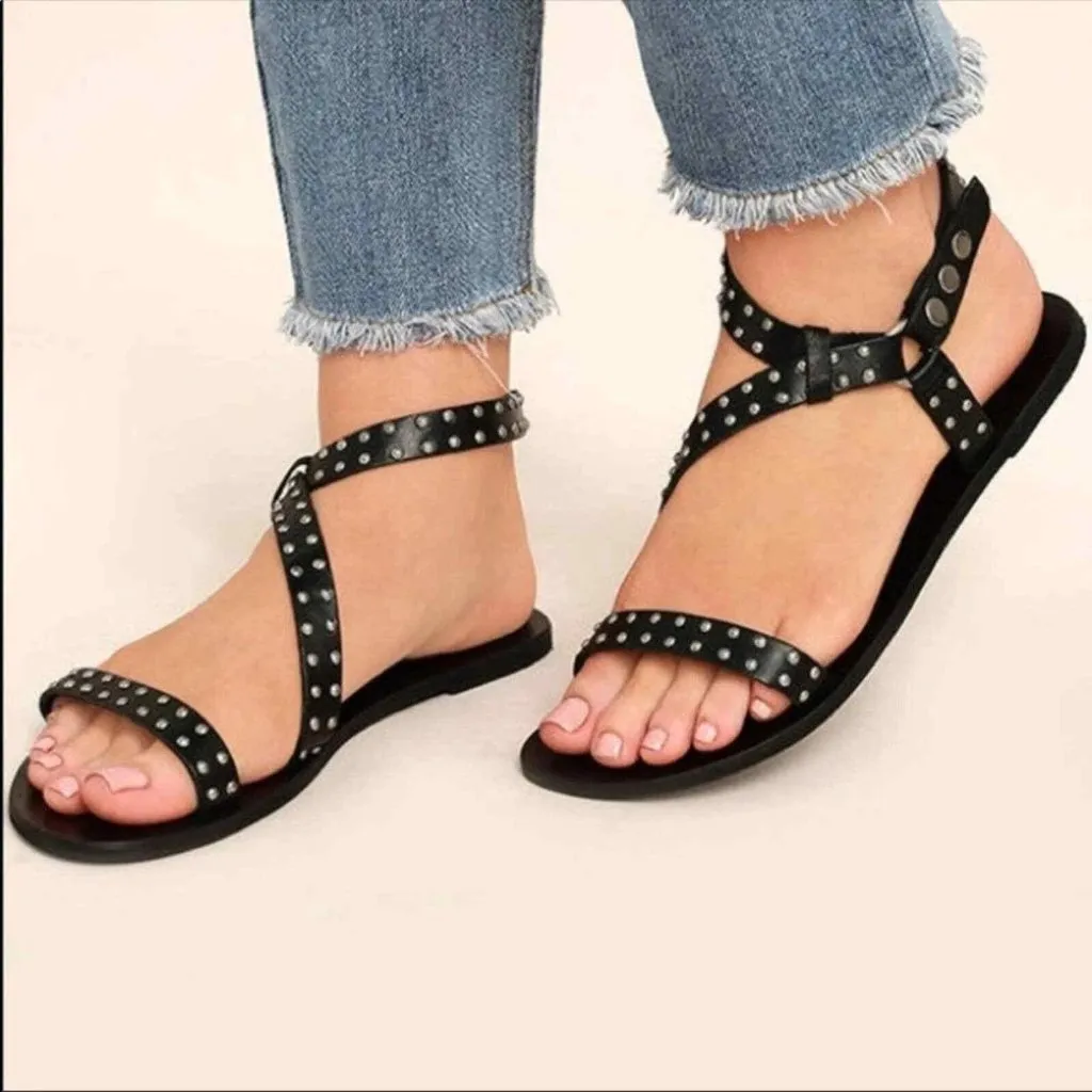 Society Amuse Matisse Womens Sandals Flats Strappy Studded Leather Black Size 7 - Image 2