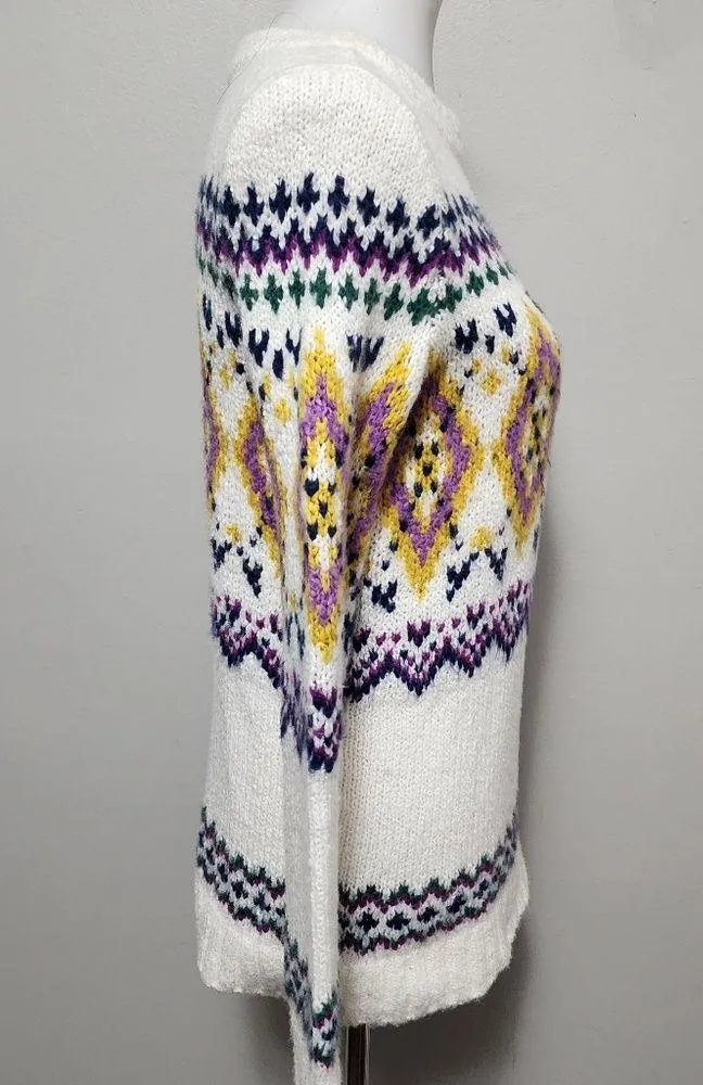 Talbots Lilac & Yellow Fait Isle Fuzzy Wool Blend Crewneck Sweater Size XS - Image 3