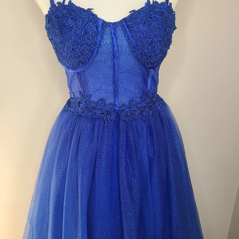 Hebeos Blue‎ Sparkly Corset Layered Tulle A-line Princess Prom Evening Dress - Image 2