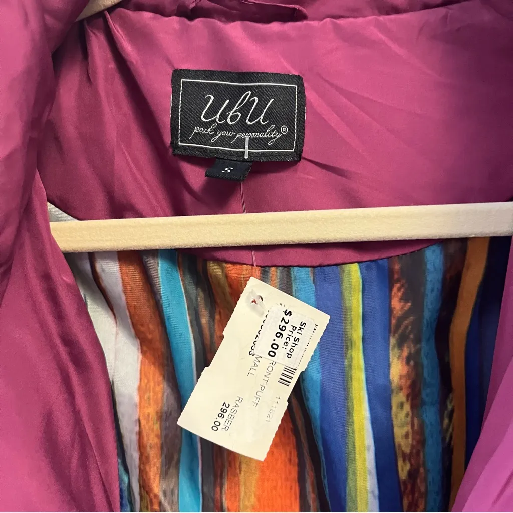 UBU Jacket Snap Front Puffer in Raspberry Pink Sz S NWT Ski Winter Jacket - Image 3