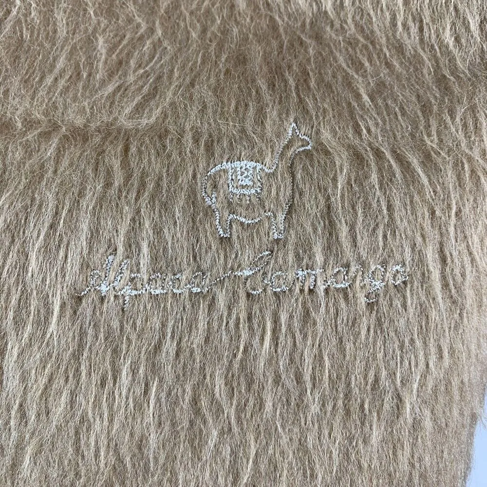 Alpaca Camargo Alpaca Blend Scarf Fringed Hem Wrap Soft & Cozy Beige One Size - Image 4