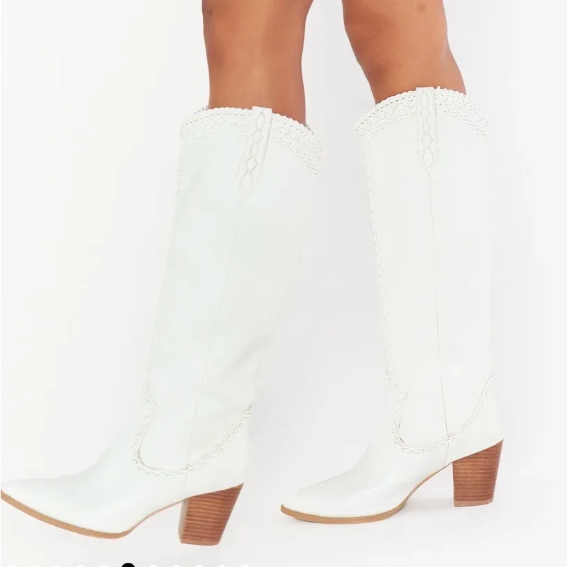 Billini Finley White Western Knee-High Heeled Boots - Image 3