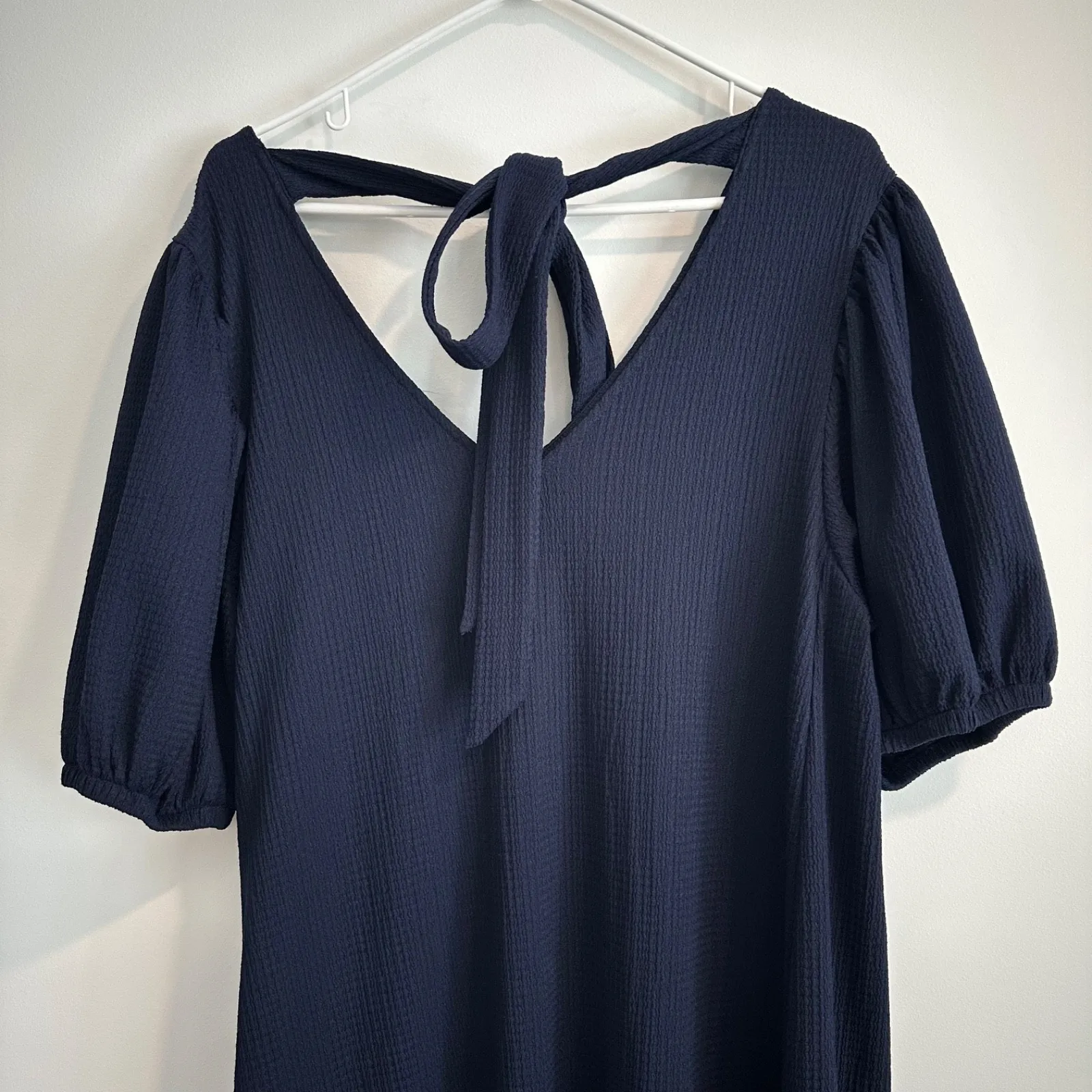 Gibson Latimer Navy Blue Maxi Dress Women's Large Ruffle Hem Puff Sleeve V-Neck - Image 8
