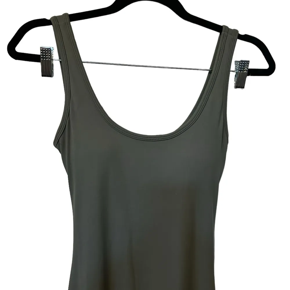Olive Green Full Body Tank Jumpsuit With Wide Legs & Ruched Backside Size Medium - Image 3