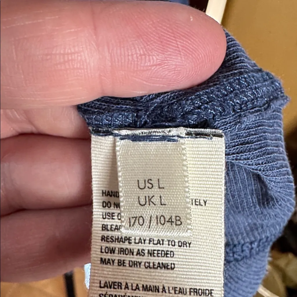 Free People We The Free Blue Heritage Henley T-Shirt Linen Blend Size Large - Image 10