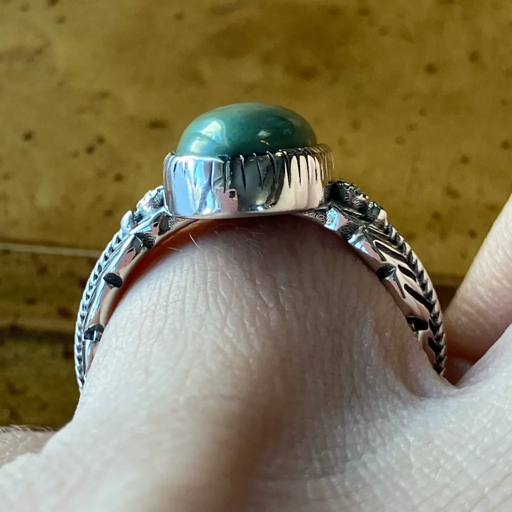 Natural Nevada Turquoise Sterling Silver Feather Ring Size 7 Green - Image 2