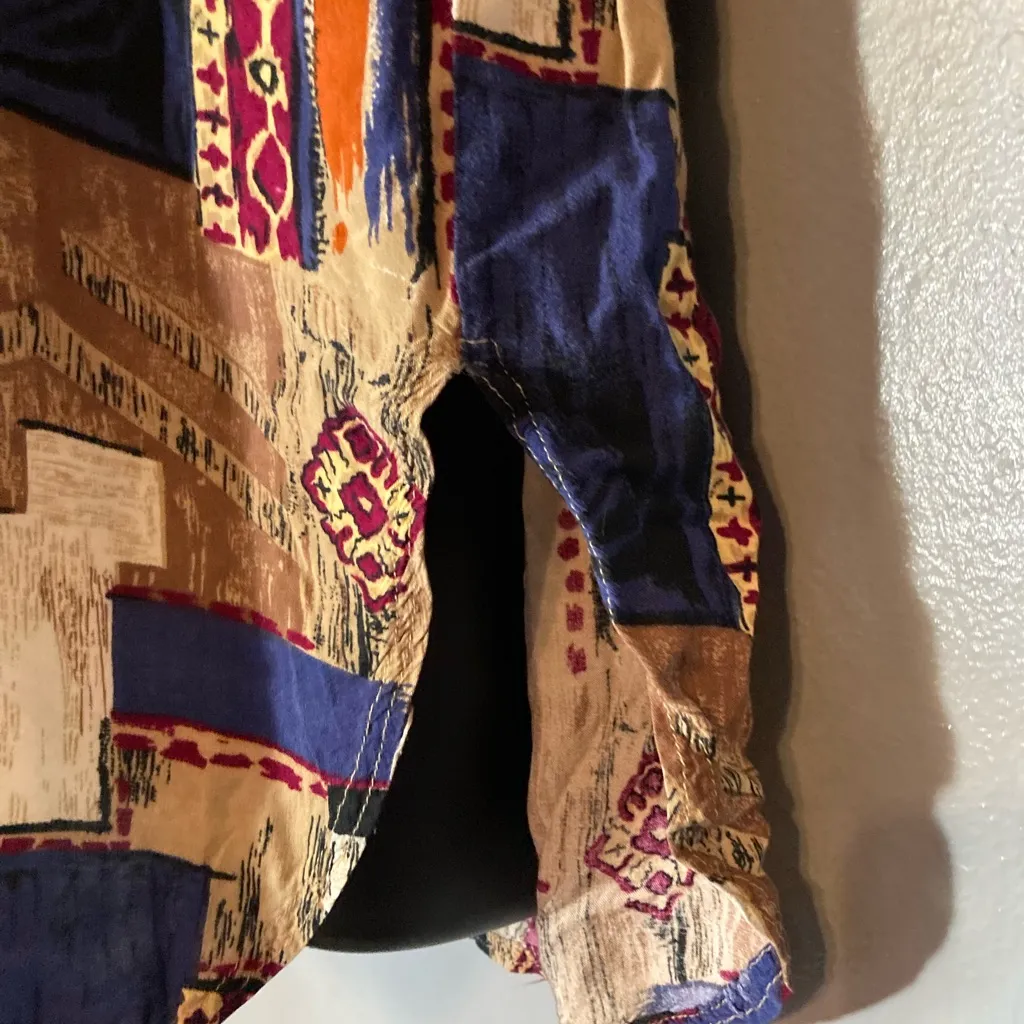 Patchwork button up long sleeve hooded top Blue Size M - Image 3