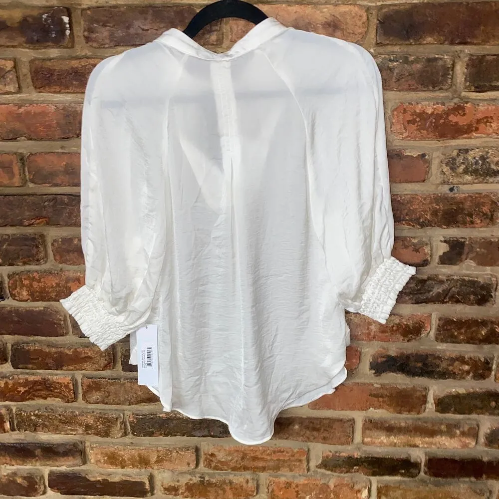 NWT Bishop + Young White Short Smocked Sleeve Tie Neck Harper Top Womens Size XS - Image 8