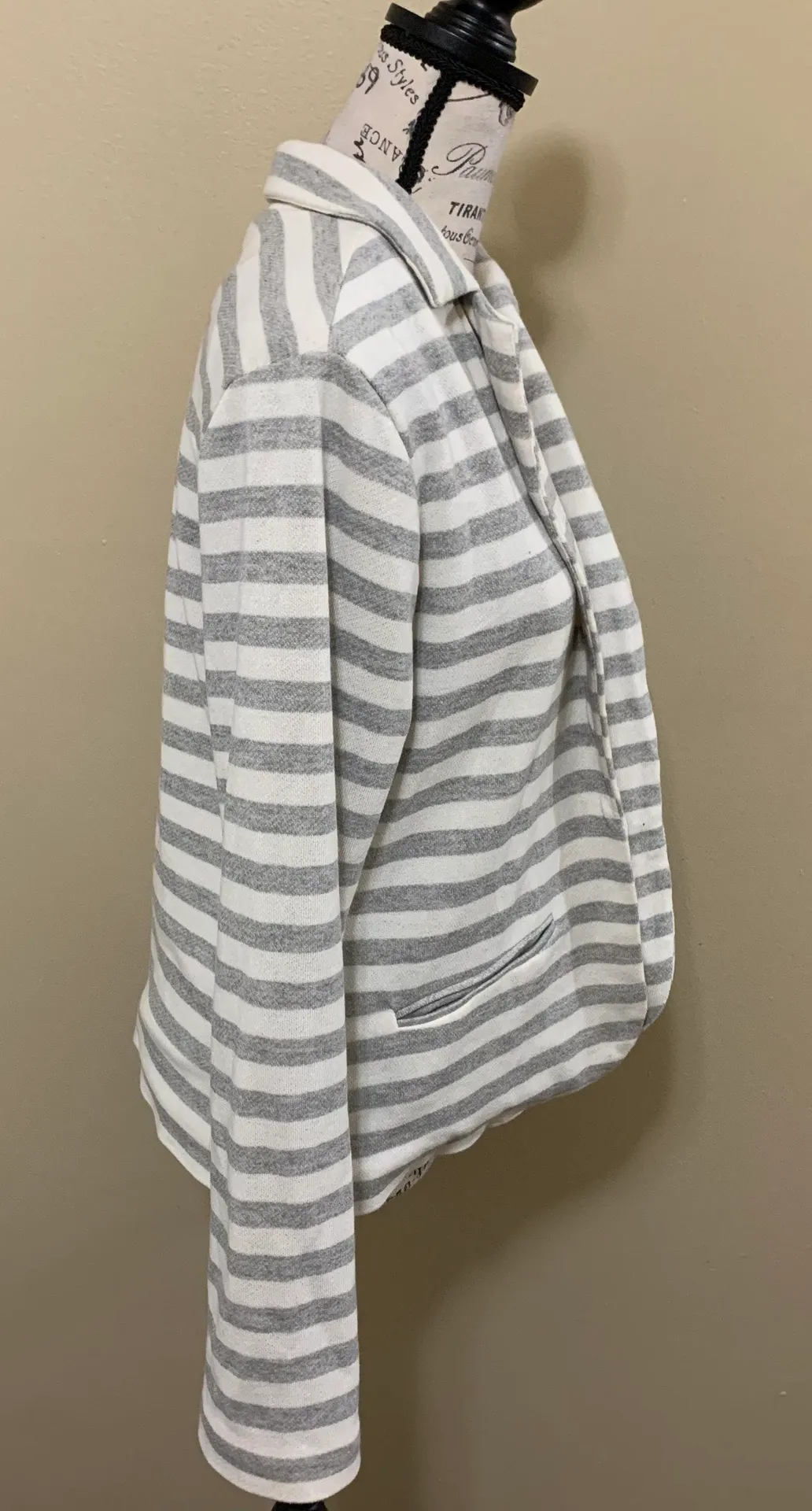 White & Gray Striped Blazer Jacket - Image 2