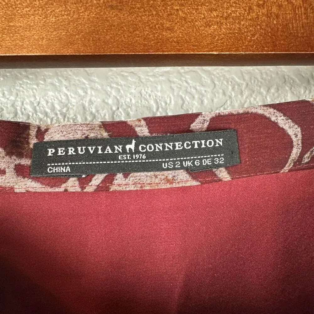 Peruvian Connection Womens Long Maxi Skirt Size 2 Red Paisley Silk Boho Western - Image 4