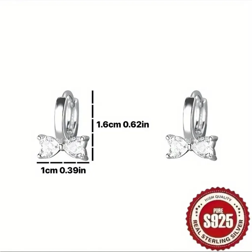 S925 Sterling Silver Bow Earrings Simulated Diamond Huggie Hoops NWT - Image 6