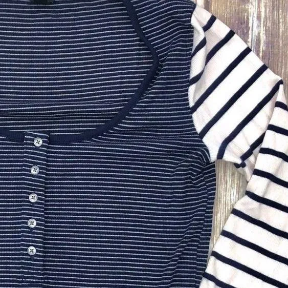 Striped Thermal Henley scoop neck 3/4 Sleeve Tee Shirt  - Image 8