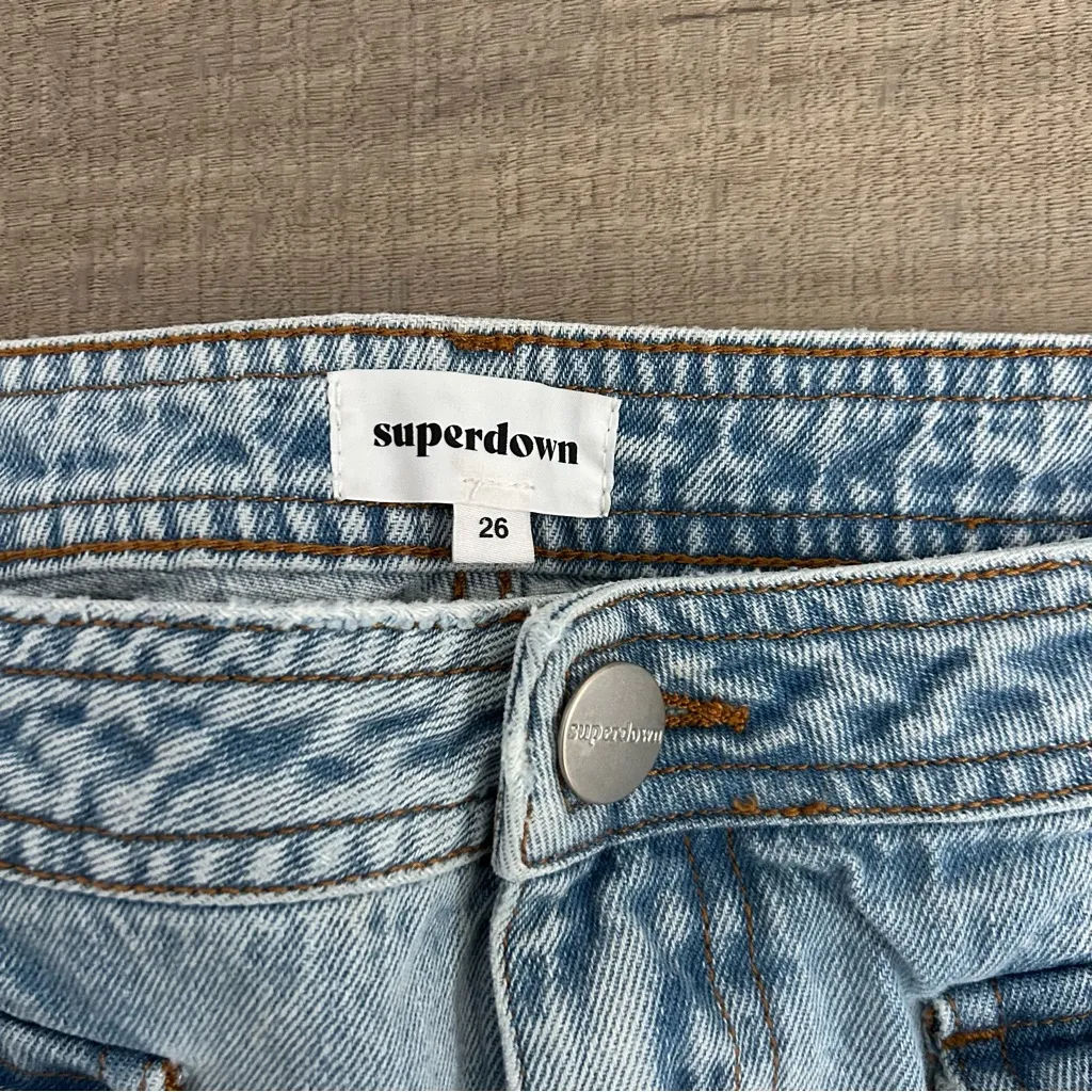 Superdown Brittany Mid Rise Y2K Cargo Light Wash Baggy Denim Straight Jeans 26 - Image 7