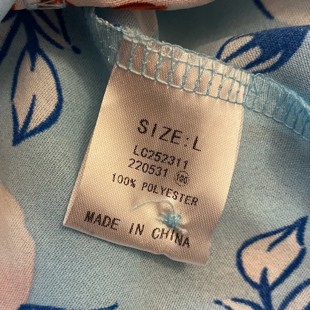 V-Neck Blouse Button-Down Front Stylish Tie Knot 3/4 Sleeves Floral Blue W US L - Image 7