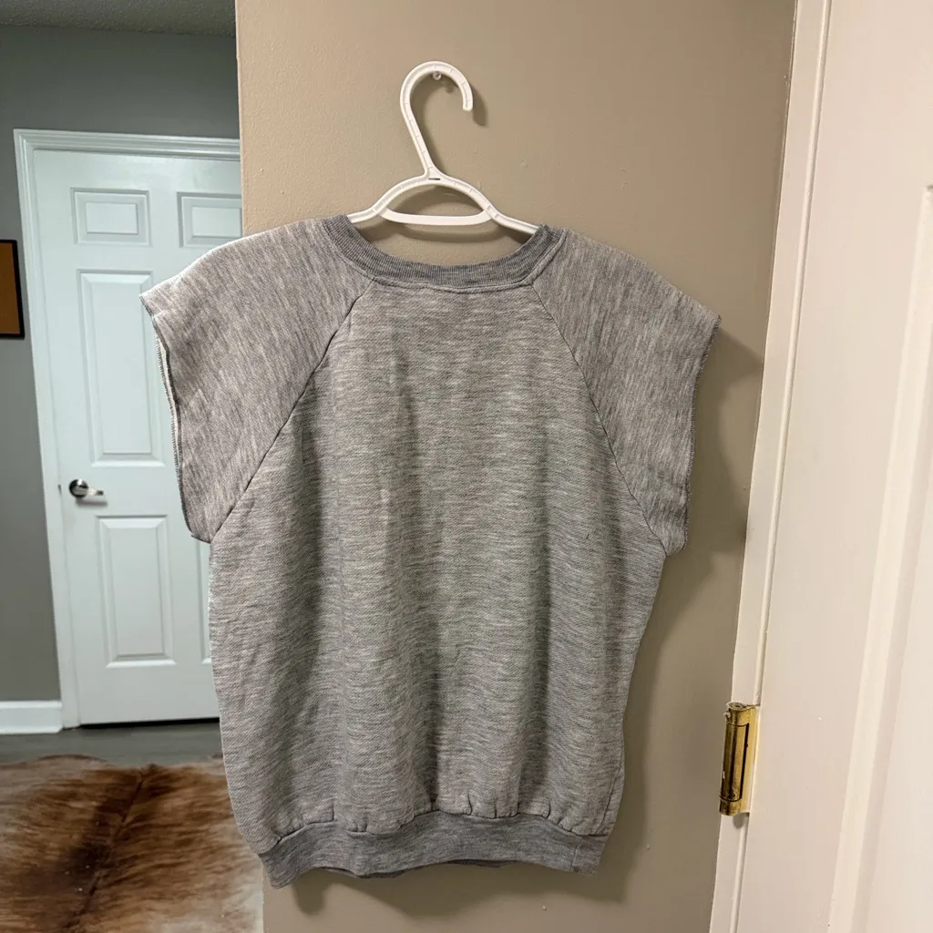 VINTAGE New York Yankees short sleeve sweatshirt L RARE Gray Size L - Image 5