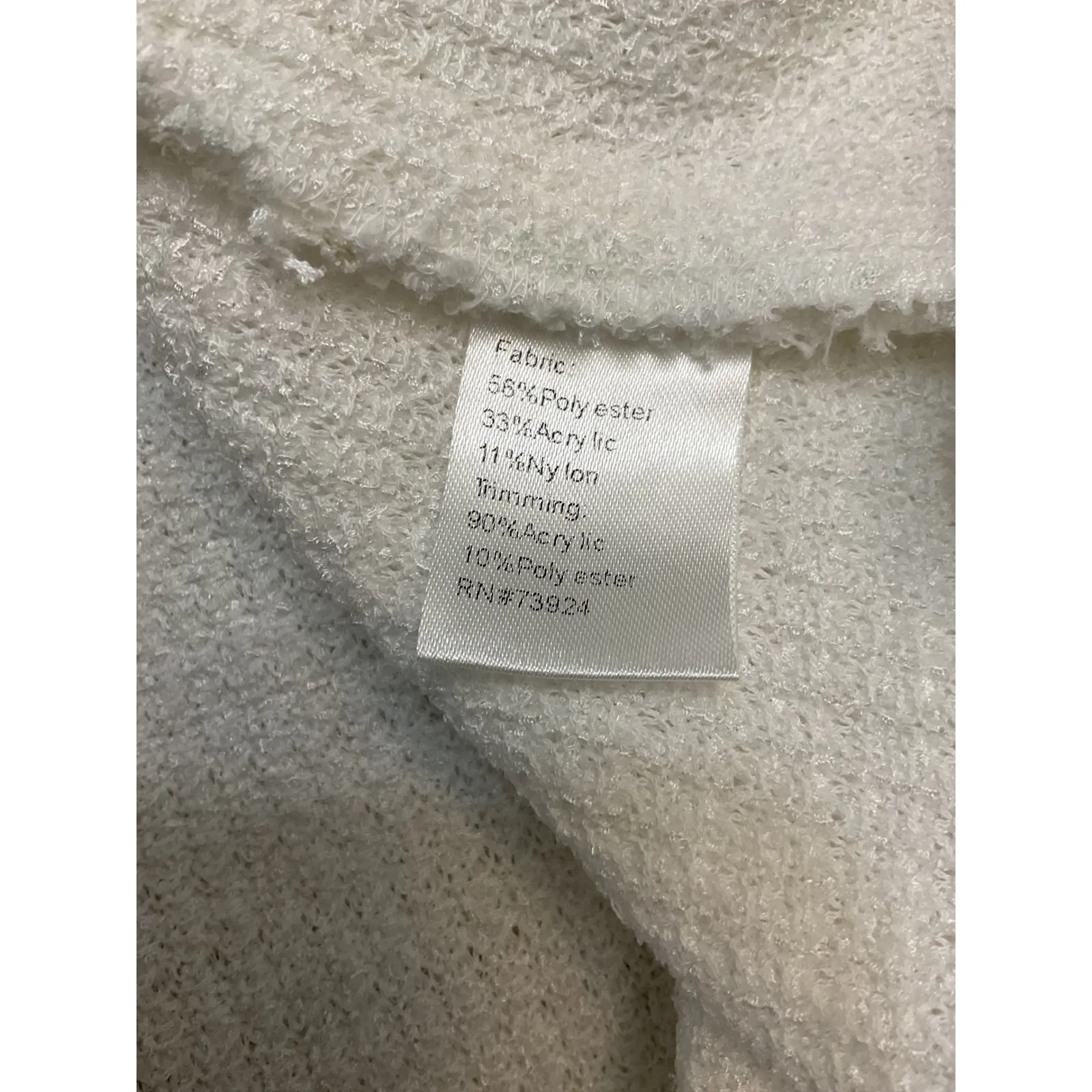 MISOOK White Textured Open Front Cardigan Jacket Womens Size M Red Trim Pockets - Image 7