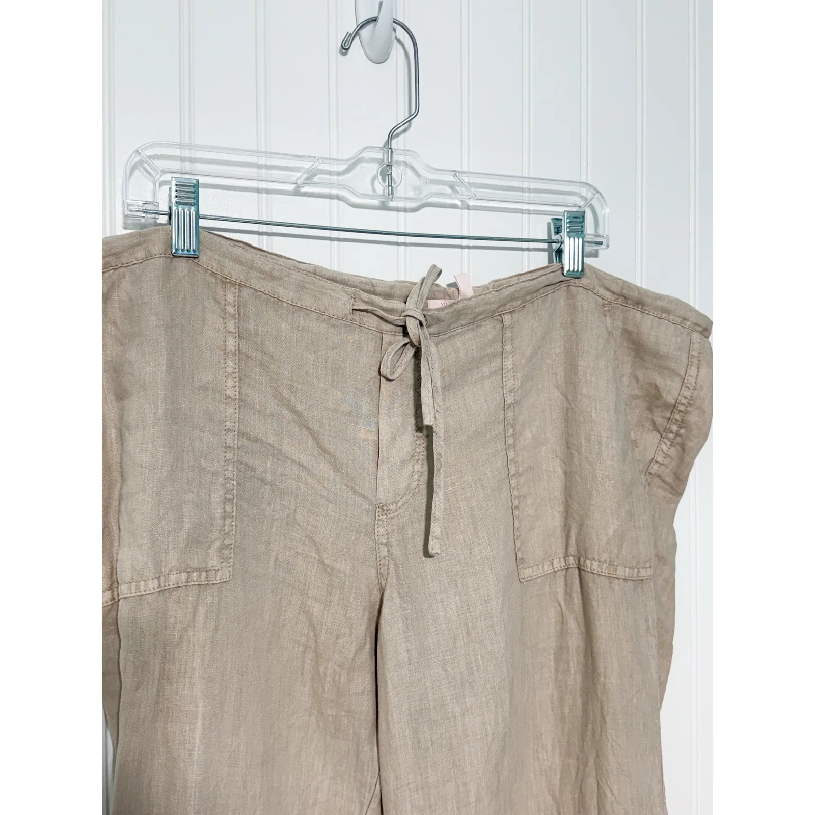 Victoria's Secret Linen Pants Womens Size 12 Long Beige Beach Drawstring‎ Casual - Image 6