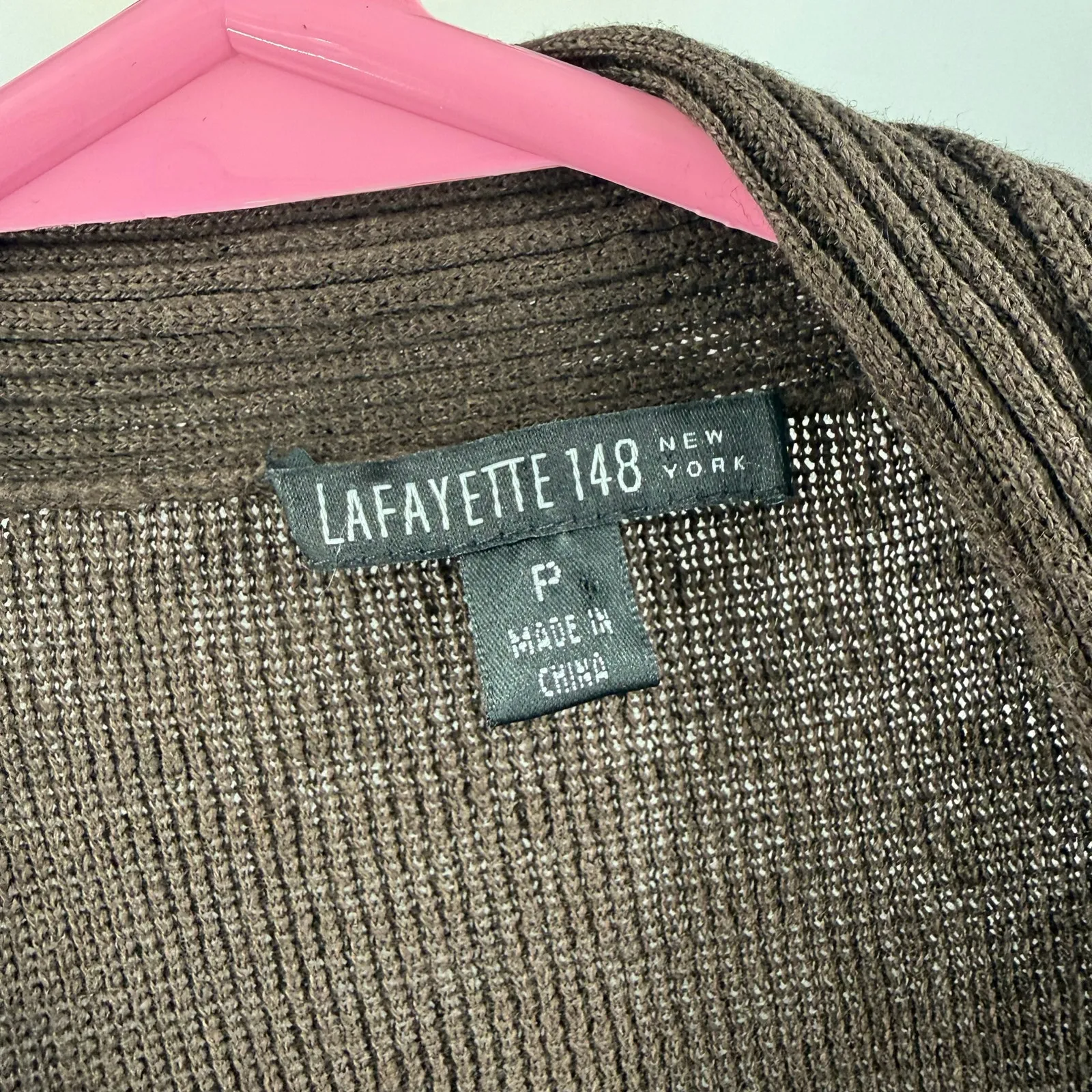 Lafayette 148 Cardigan Size Petite 100% Linen Chocolate Brown Tie Waist Knit - Image 3