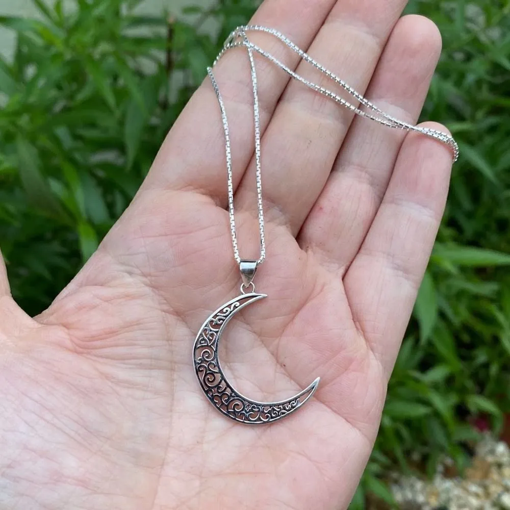 Celtic Crescent Moon Sterling Silver Necklace Silver - Image 3