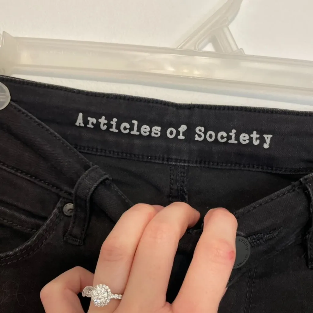 ARTICLES OF SOCIETY Mya Skinny Jeans Solid Black Mid Rise Full Length Stretch 27 - Image 7