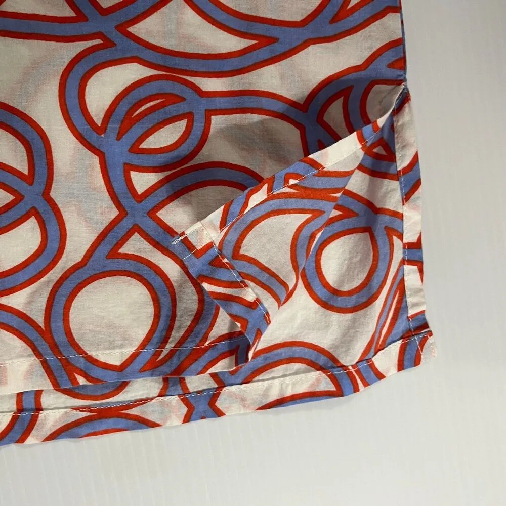 Gretchen Scott Blue Orange String Swirls Printed Cotton Summer Tunic Blouse 6/8 - Image 8