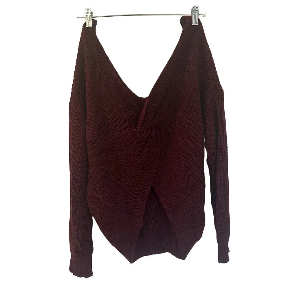 Love Tree Twisted Back Off the shoulder sweater sz M Burgundy Open Back sweater - Image 3