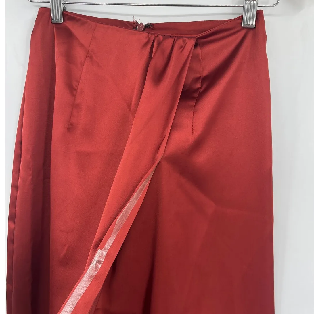 Asos Maxi Wrap Satin Skirt Sz 0 Rust Y2K Minimalist Formal Bias Sleek Modern - Image 3