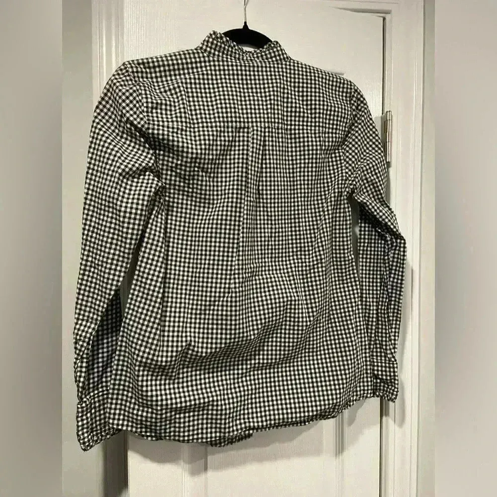 Vineyard Vines Ruffle Collar Black Gingham Long Sleeve Cotton Button Down Size 2 - Image 10