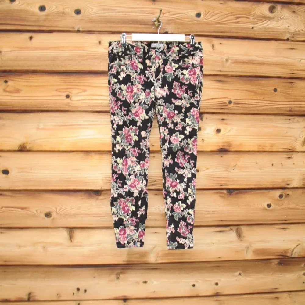 Free People Black Floral Corduroy Skinny Pants Jeans - Image 3