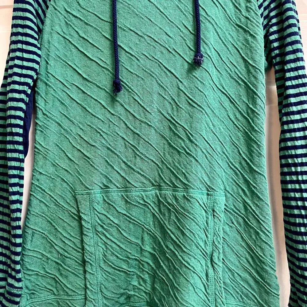 Evy’s Tree Pullover Hoodie Striped Sleeves Pocket Pouch Medium Green - Image 3
