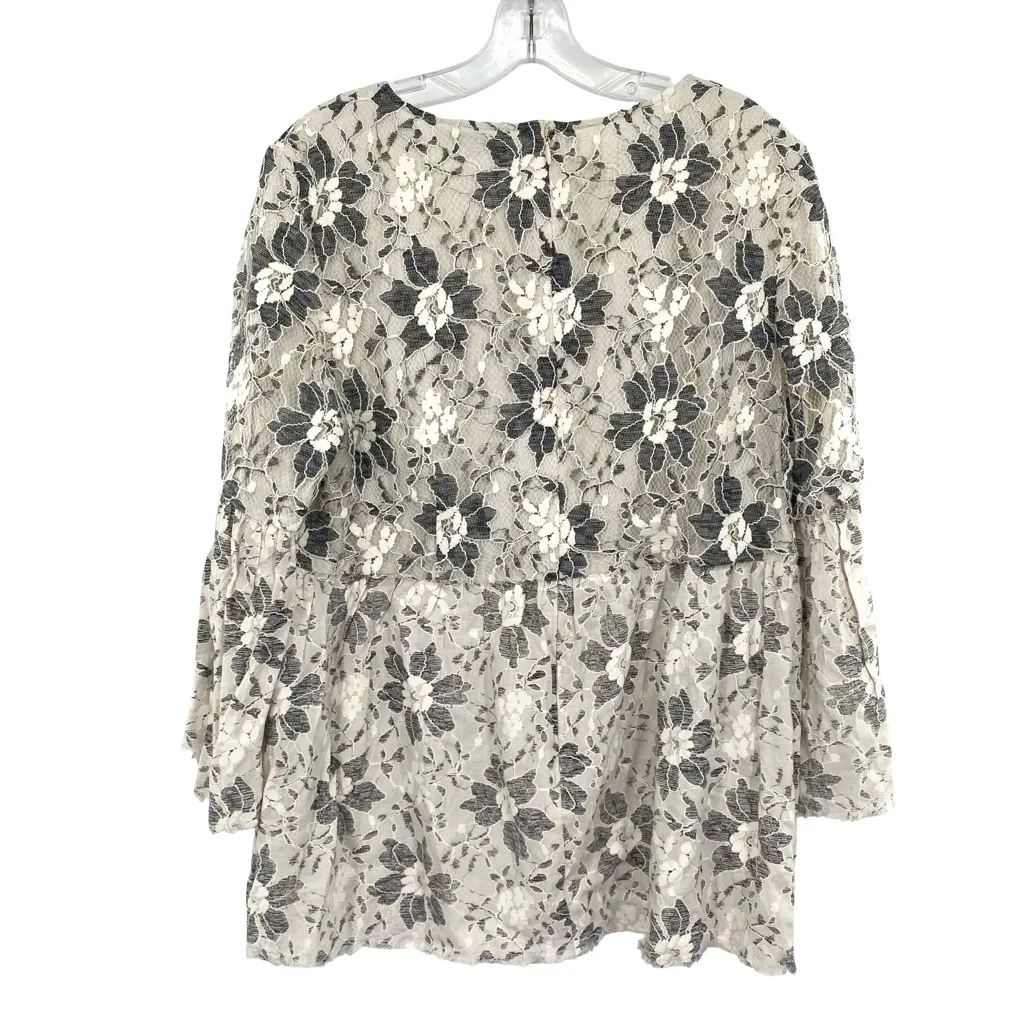 John Mark Floral Lace Linen Blend Blouse Cottagecore Ruffle Bell Sleeve Top - Image 5