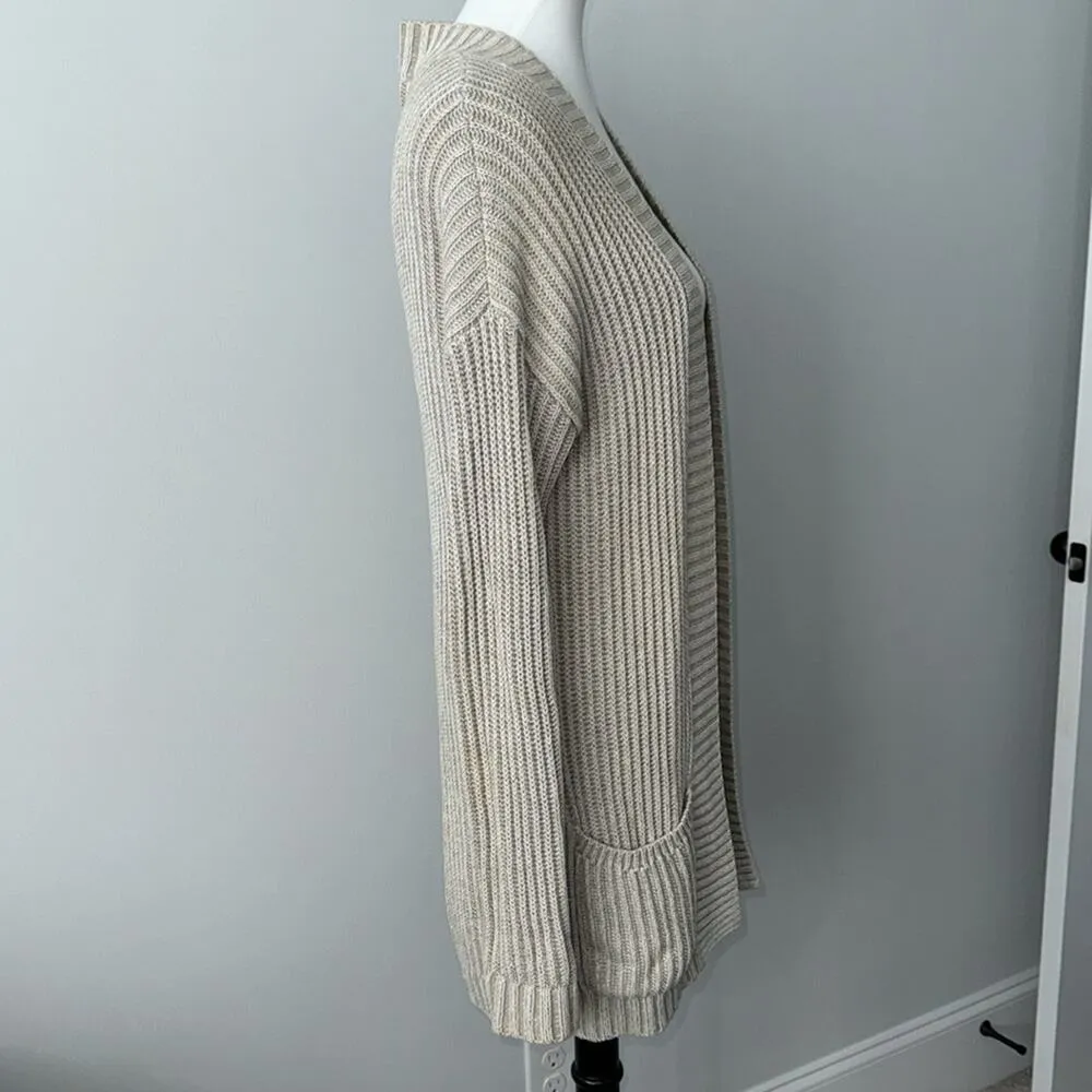Express Beige Open Front Oversize Cardigan Knit Sweater Pockets Womens Small - Image 6