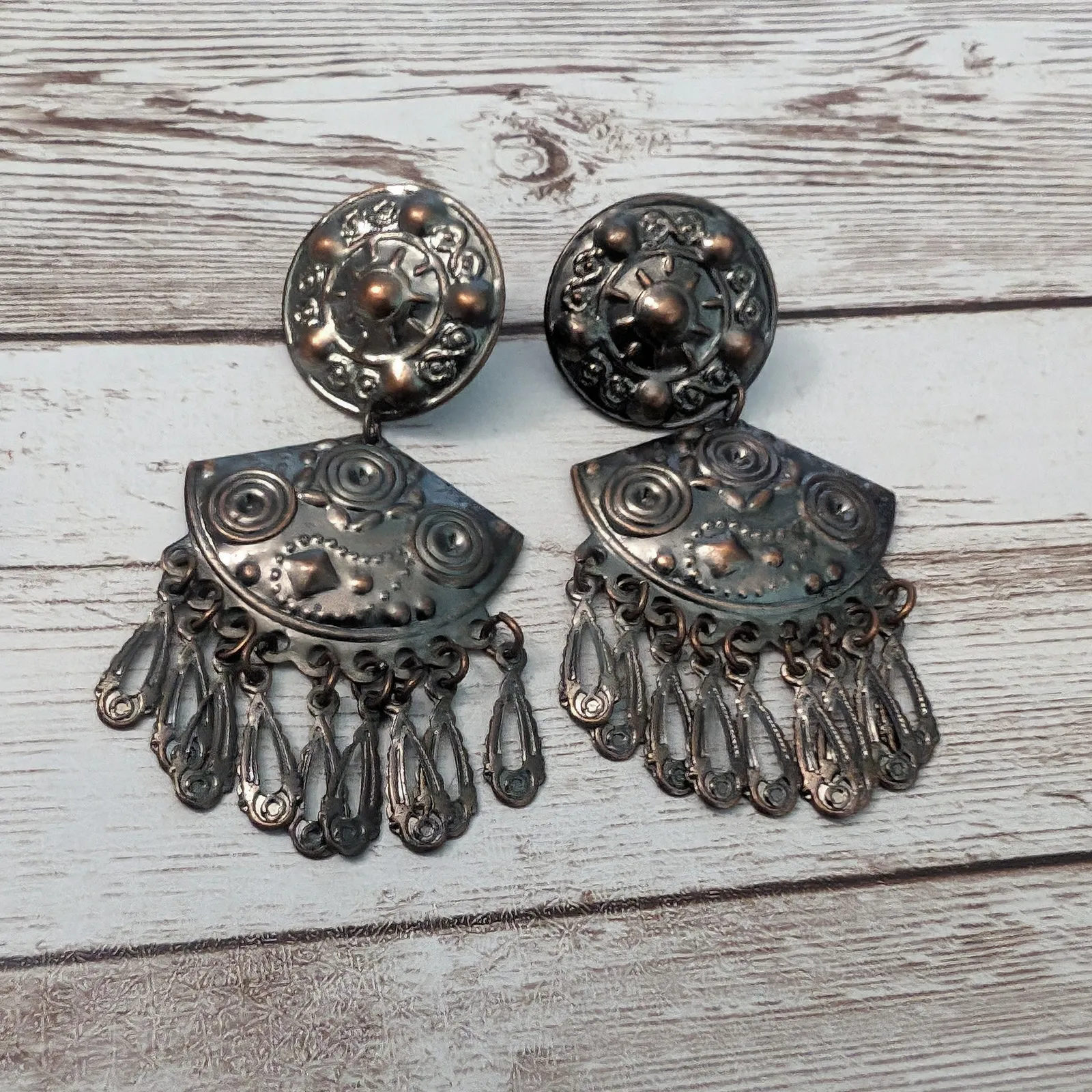 Vintage Earrings For Pierced Ears Dark Metal Dangle - Image 2