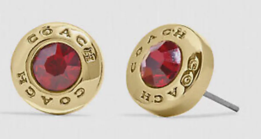 Coach Open circle Red Stone Gold Stud Pieced Earring In Logo w/ Gift Box - Image 2