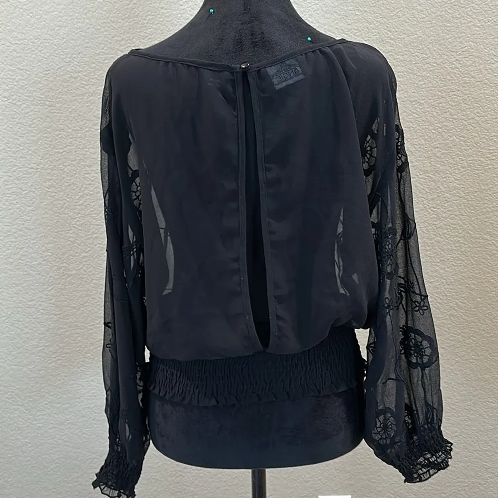 Black Floral Sheer Open Back Women's Top - Image 6