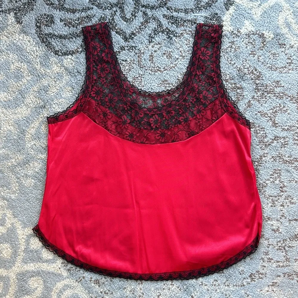 Vintage Ashley Taylor Nylon Lace Cami Red Black Large - Image 4