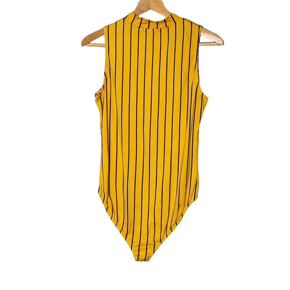 Heart Hips Size L Sleeveless Body Suit One‎ Piece Top Striped High Neck Retro Yellow Size L - Image 2