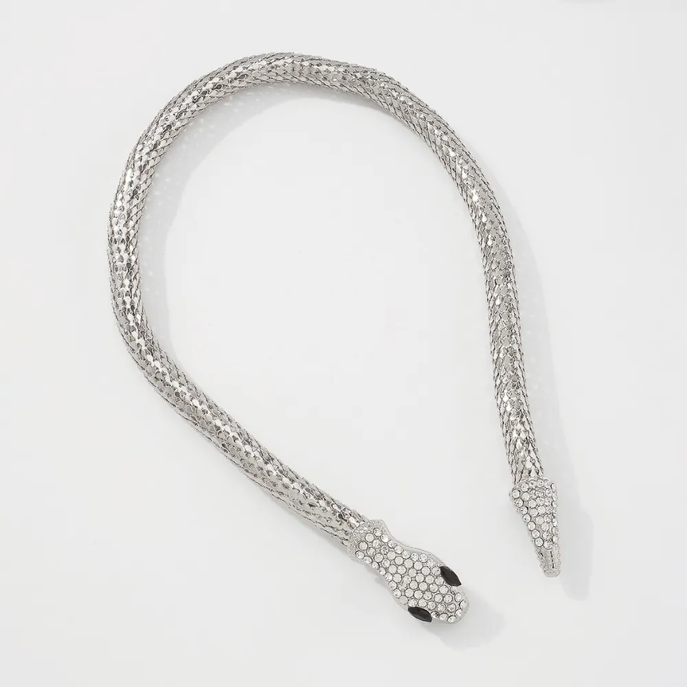 Snake Wrap Necklace with Rhinestones. Silver. Silver - Image 2