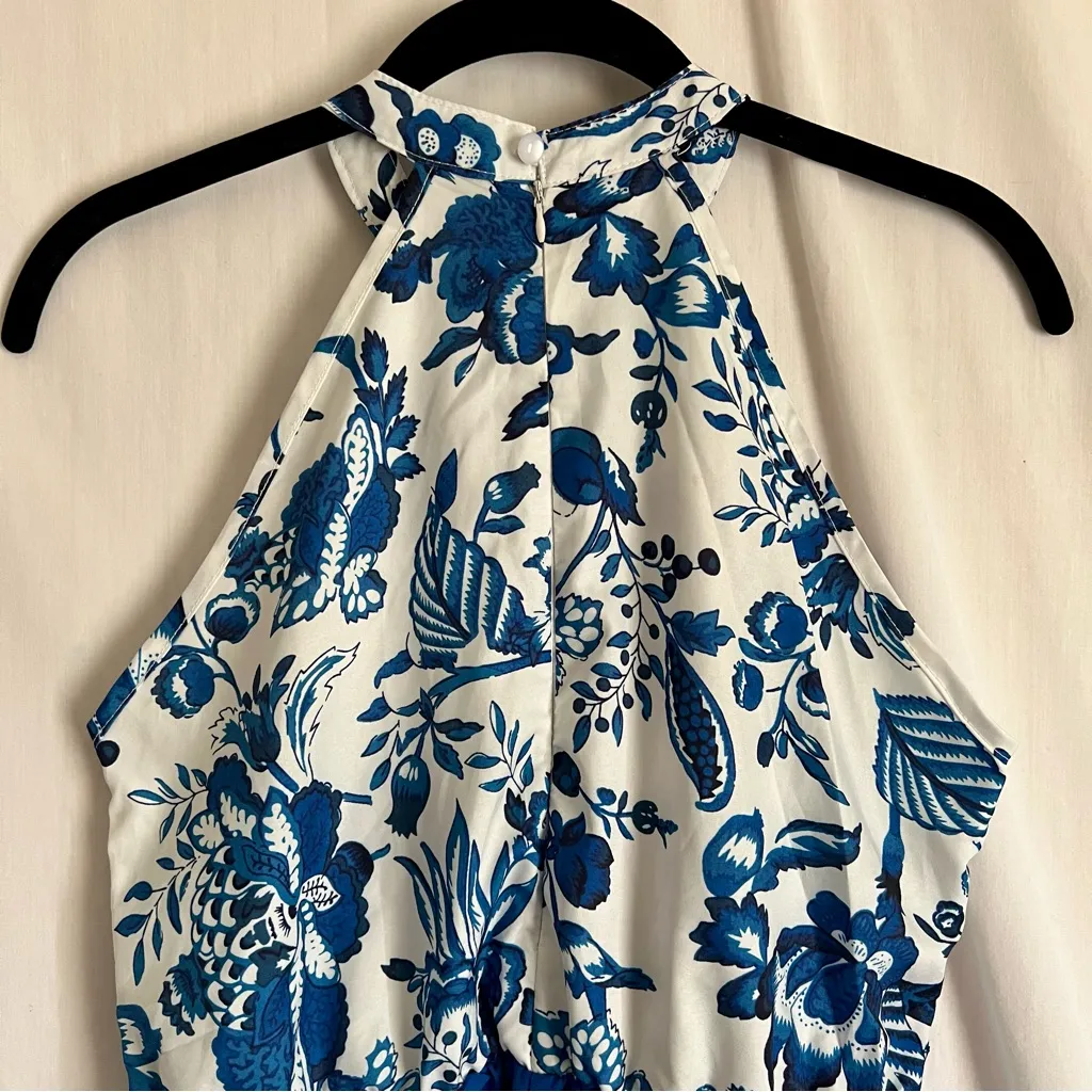 SHEIN Blue and White Floral Halter Jumpsuit - Image 2