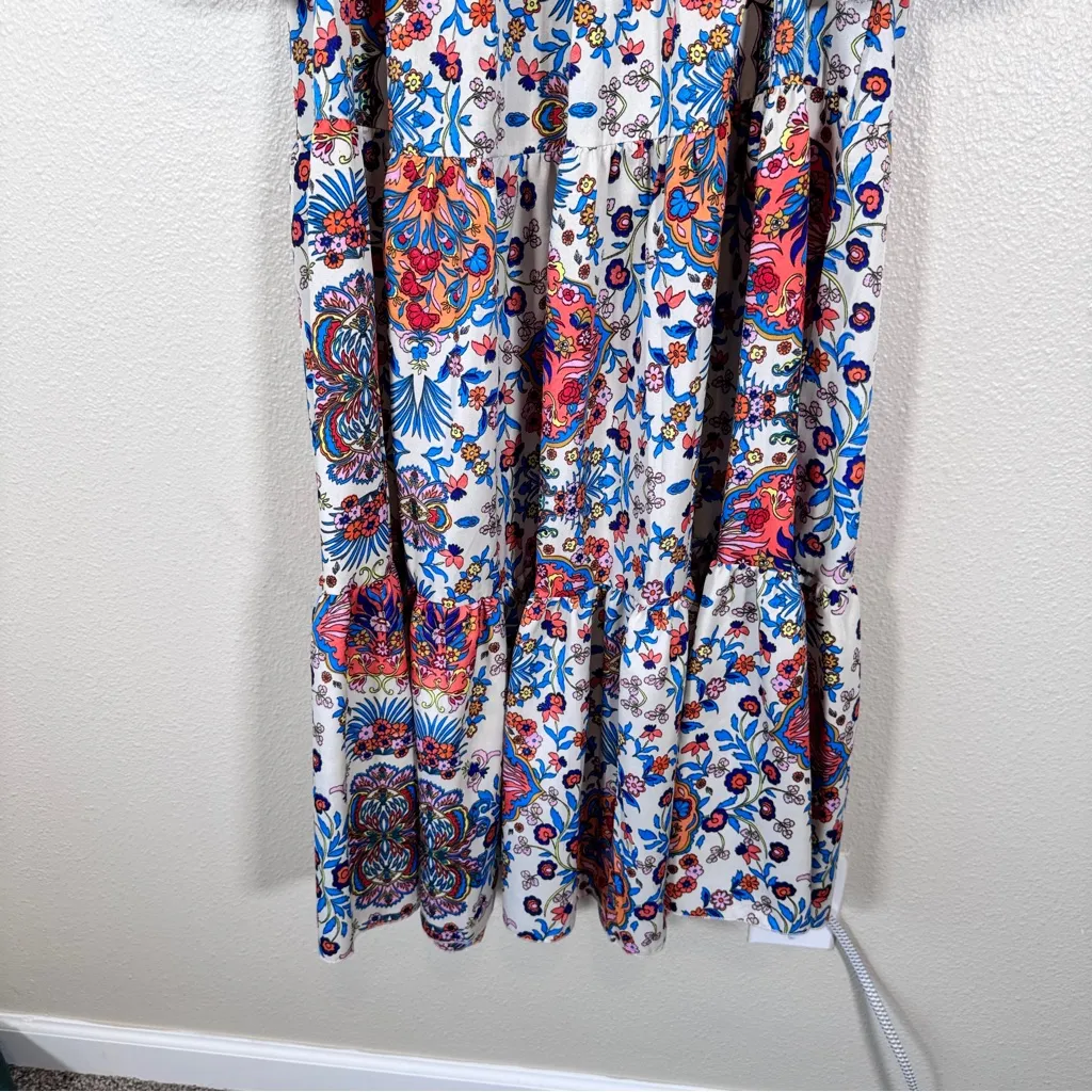 Boemo White Blue Paisley Floral Maxi Dress Womens L Boho Peasant Bell Sleeve Size L - Image 11