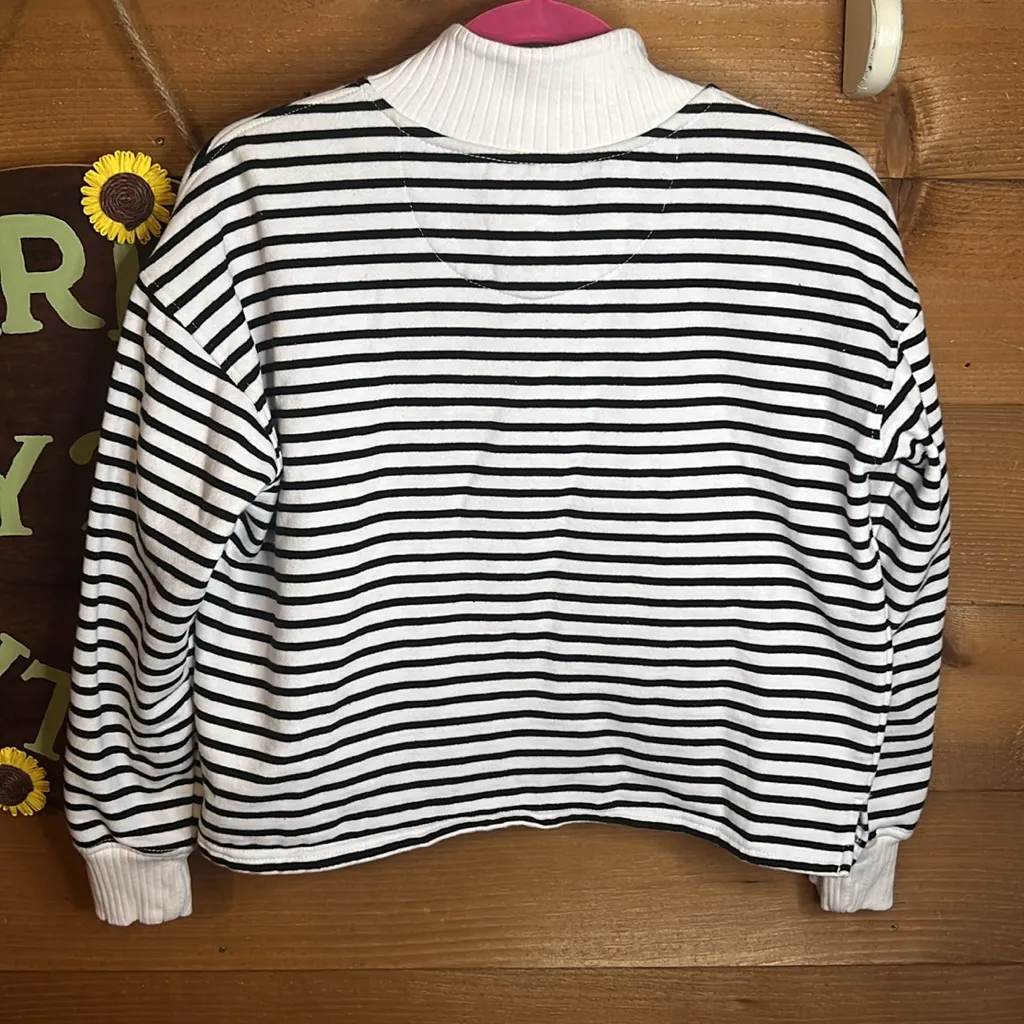 C&C California Stripe Crop 1/2 Zip Nautical Fisherman Knit Sweatshirt Pullover - Image 6