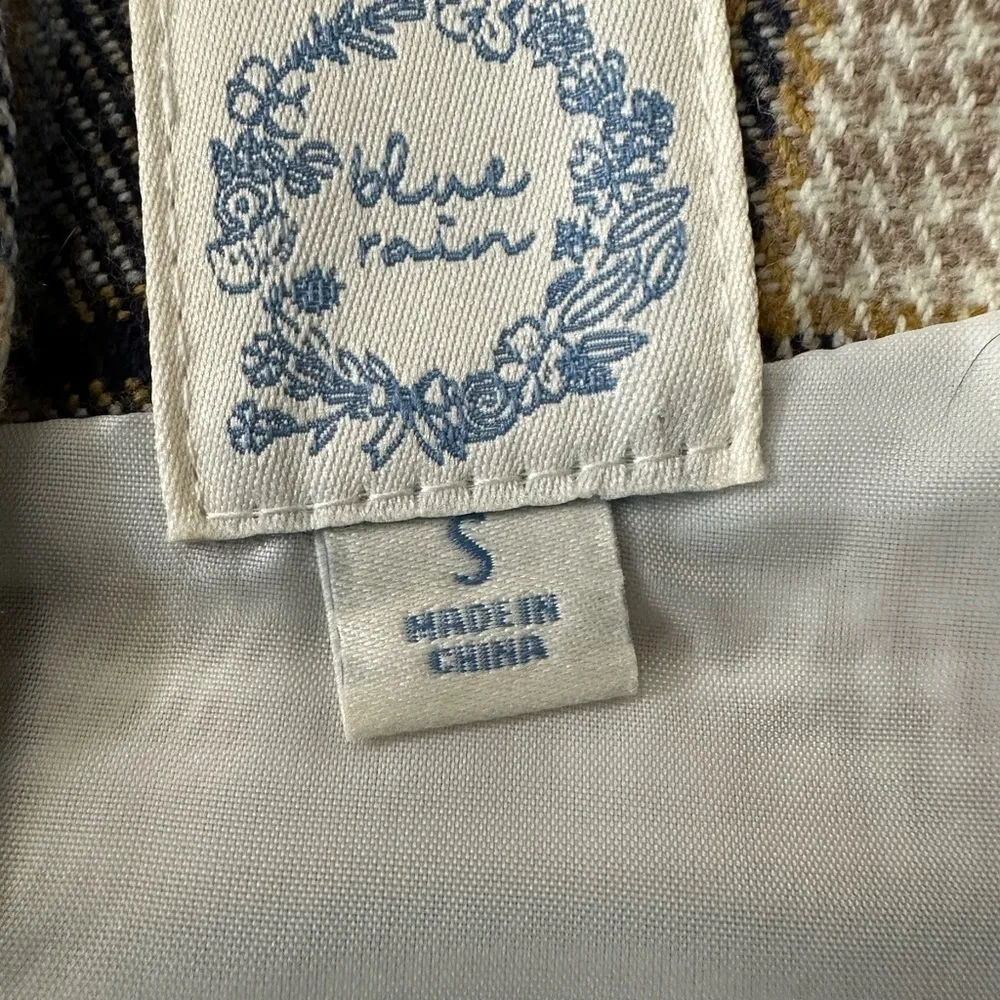 Blue Rain By Francesca's Women's Mini Skirt Plaid Blue Tan Cream Multi small - Image 3