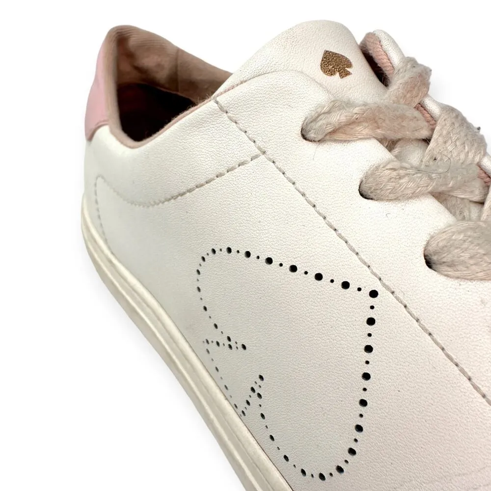 Kate Spade | Size 5.5 | Angelise White + Pink Leather Spade Logo Sneakers Shoes - Image 3