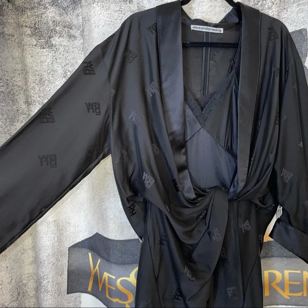 Alexander Wang Black Silk Logo Kimono Romper - Image 5