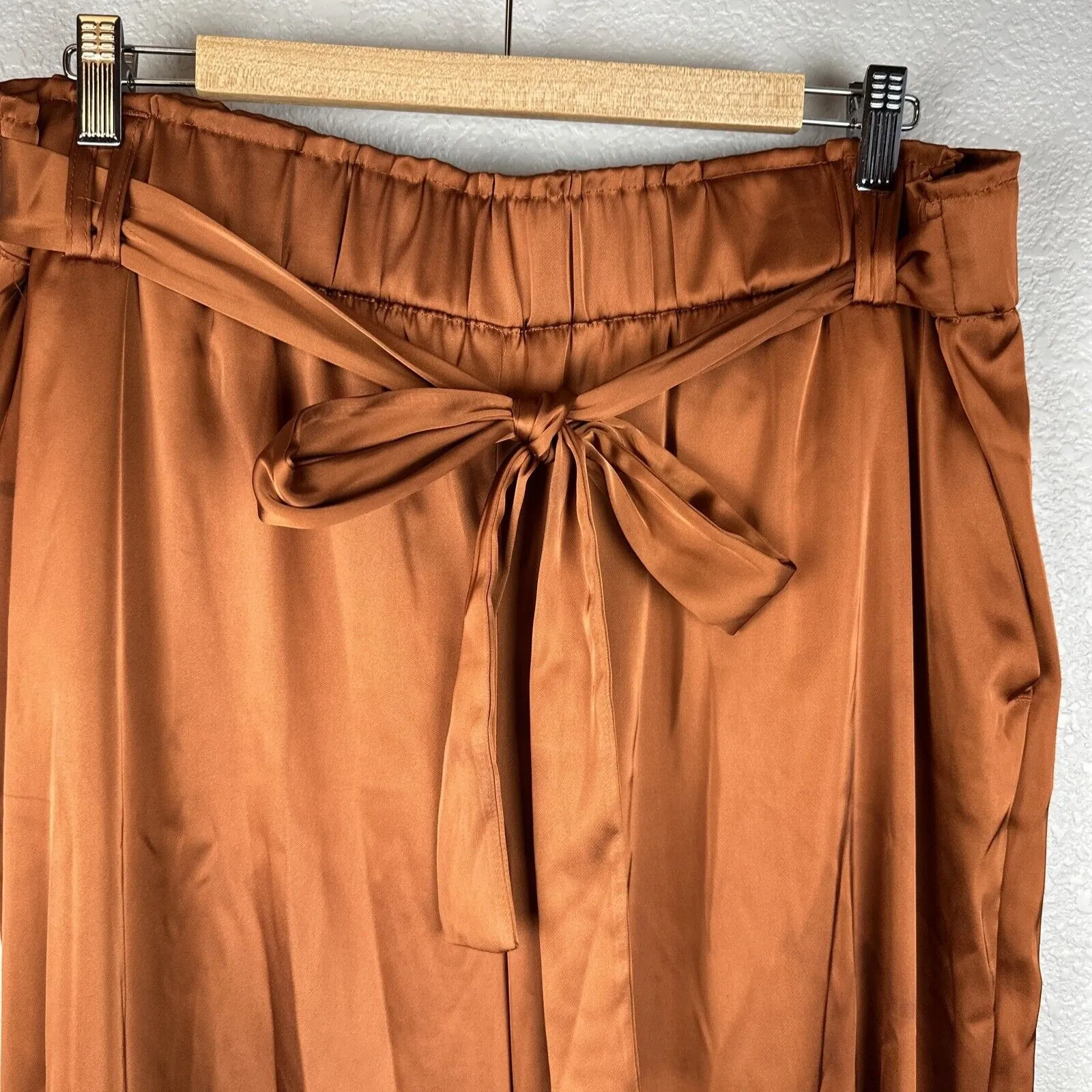 Joie Womens Wide Leg Cropped Belted Pants Size XL Terracotta Satin Pockets - Image 2